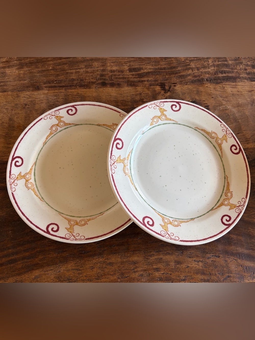 Pier 1 Rustic Reindeer Dinner Plates Set of 2 England Discontinued Vintage